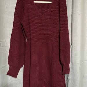 Burgundy Knit Sweater Dress
